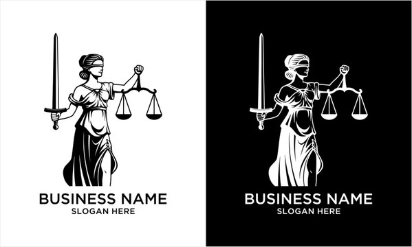 Lady Justice with Sword and Scales Logo Design.