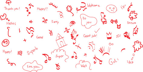 collection of hand-drawn vector sketch elements in red. These doodle-style graphics are typically used for text decoration and emphasis