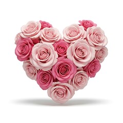 Heartshaped bouquet of pink roses isolated on white