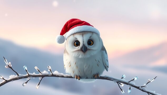 snowy owl in christmas back ground