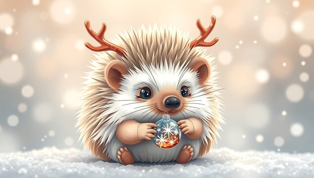 hedgehog with christmas balls