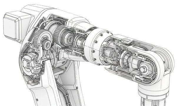 Side View Exploded Industrial Robotic Arm Bearing and Shaft Assembly Diagram