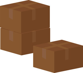 Set of closed brown cardboard boxes arranged in a stack and single unit, symbolizing packaging, storage, shipping, and logistics.
