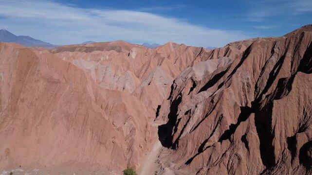 San Pedro de Atacama, Chile: Aerial footage of rock formation on the entrance of Devil's Throat in the Catarpe valley in San Pedro de Atacama, Chile on sunny day