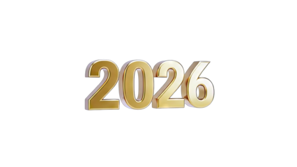 Golden 2026 Year Number Isolated on White Background