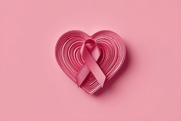 pink heart with ribbon symbol for world cancer day