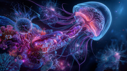 Obraz premium Colorful Gut bacteria, good and bad bacteria microbiome healthy gut bacteria,&nbsp;bacteria in digestive system, 3d rendering