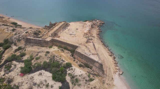 Aerial view of Castillo Araya by the sea in calm, peaceful atmosphere