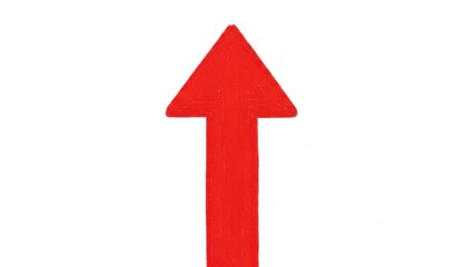 Red arrow pointing upwards on white background isolated on transparent background