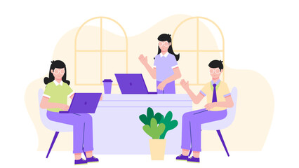 Leader Hosting a Strategic Offsite Meeting. Business Flat Vector Illustration