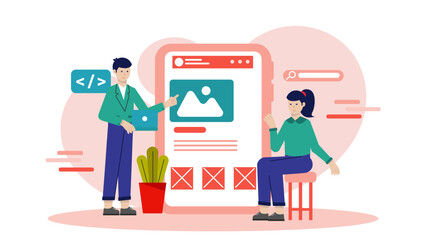 UI Designer Creating a Responsive Website Layout. Business Flat Vector Illustration