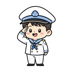 Cute Little Navy Soldier Camouflage Boy Saluting with Sun Hat Cartoon