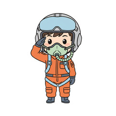 Cute Little Air Force Fighter Pilot Boy Saluting Cartoon