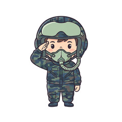 Cute Little Air Force Fighter Pilot Boy Saluting Cartoon