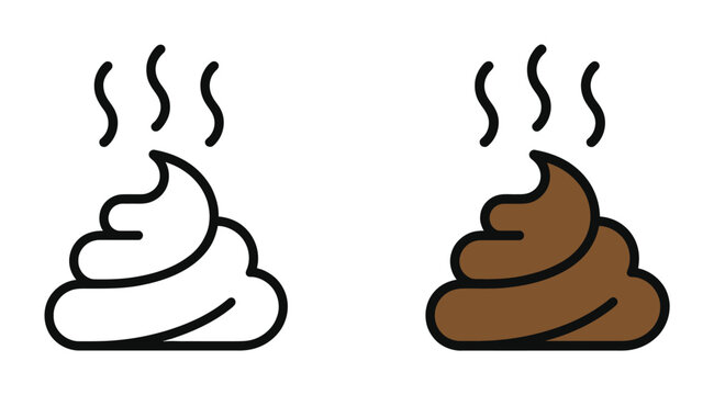 Stylized poop white outline brown filled with steam symbol excrement