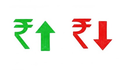 Indian rupee exchange rate fluctuation isolated on transparent background
