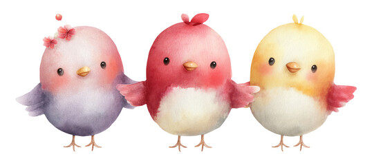 Fototapeta premium Fluffy Cyborg Chickens in Colorful Cartoon Style with Cute Expressions and Accessories
