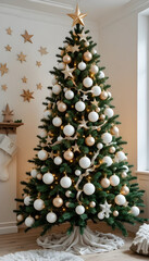 stylish nordic holiday room with a modern decorated christmas tree