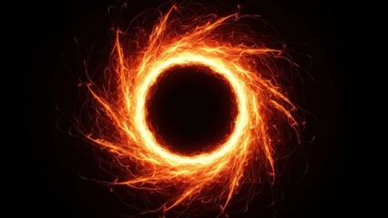 Fiery black hole with swirling flames in space isolated on transparent background