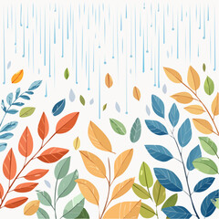 Artistic illustration of colorful autumn leaves with gentle rain, symbolizing nature's refreshing cycle and seasonal beauty