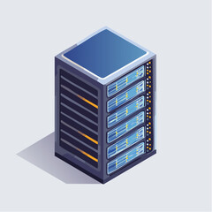 Isometric Data Center Server Rack for Cloud Computing, Web Hosting, and IT Infrastructure Solutions
