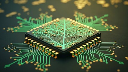 Green leaf technology chip showing eco friendly future digital connection