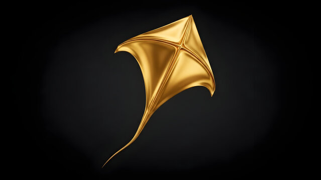 Golden kite vector illustration on black background. Luxury symbol for Makar Sankranti festival. Premium metallic texture design element for holiday greeting card and banner.
