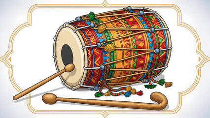 Traditional Indian musical instrument Dhol vector illustration. Punjabi drum for Lohri and Bhangra dance celebration. Colorful music icon.
