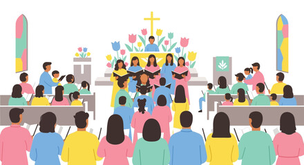 Diverse group of people attending a church service together.