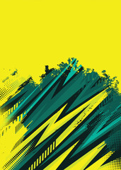 Dynamic Grunge Green Lighting Lines Abstract Design with bright yellow background
