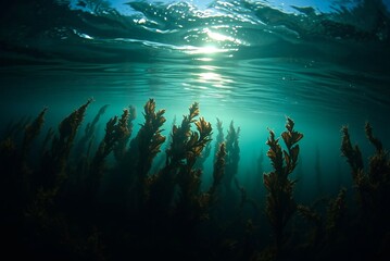 Sunlit Underwater Kelp Forest