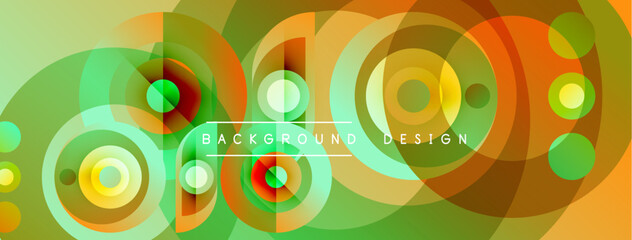 Obraz premium Abstract circles, vibrant colors, modern design. Overlapping shapes create dynamic visual texture. Green, orange hues dominate composition.