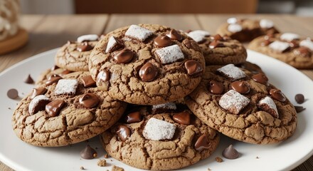 Indulge in a stack of warm, gooey chocolate chip cookies topped with marshmallow squares for the ultimate sweet treat experience