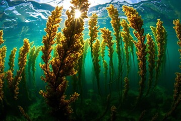 Sunlit Underwater Kelp Forest