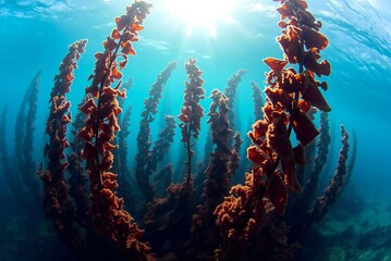 Sunlit Underwater Kelp Forest
