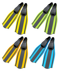 Set of diving flippers for summer holidays and snorkeling on white background. © Vasyl Onyskiv
