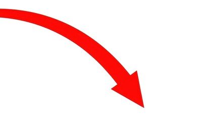 Red arrow pointing downward on white background isolated on transparent background