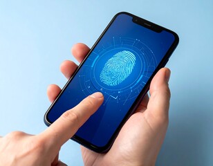 Smartphone with fingerprint sensor.  Finger on screen