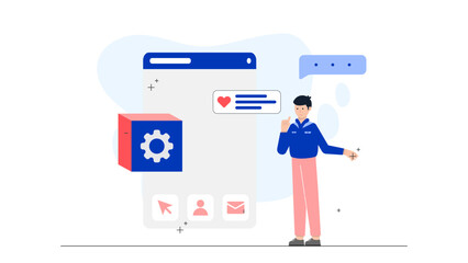 Web Developer Optimizing Site for Mobile Devices. Flat Vector Illustration