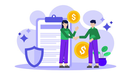 Insurance Agent Customizing a Policy for a Client. Flat Vector Illustration