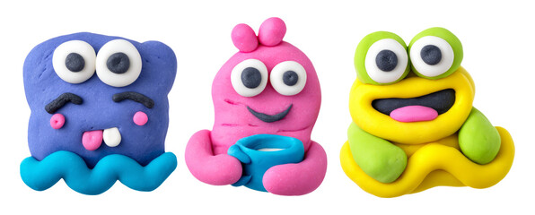 Fototapeta premium Playful and Colorful 3D Characters Made with Soft Plasticine for Relaxation and Fun