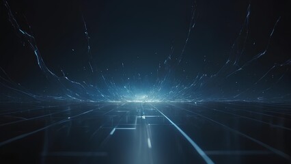 Fototapeta premium Abstract digital grid with glowing blue light, futuristic technology background