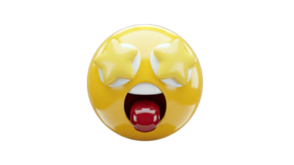 Excited Emoji with Star Eyes and Tongue Out on White