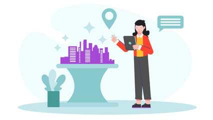 Urban Planner Designing Smart City Features. Flat Vector Illustration
