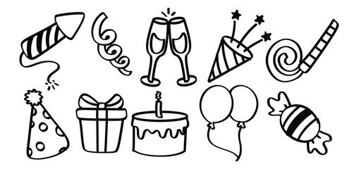 Set of hand drawn Birthday theme Isolated Vector