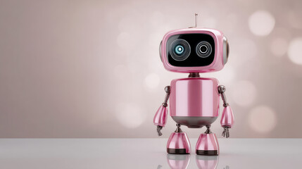 Pink modern robot on a light background, artificial intelligence. Artificial Intelligence, Futuristic Digital Technology, Metaverse of Digital Intelligent World