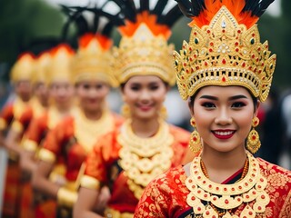 Fototapeta premium indian family in traditional indian costume, Traditional Southeast Asian Cultural Dance in Ornate Gold Costume and Headdress