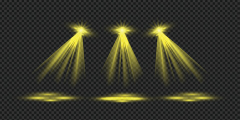 png abstract spotlight with glowing bright stage light beam projection shiny decoration theatre scene studio transparent space concert empty spot disco festive glittering event design.gold spotlight