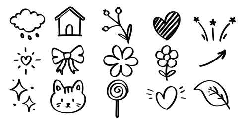 Set of hand drawn kid Cute theme Isolated Vector