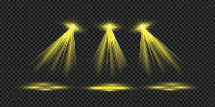 png abstract spotlight with glowing bright stage light beam projection shiny decoration theatre scene studio transparent space concert empty spot disco festive glittering event design.gold spotlight
